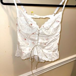 Sky to Moon x Ruby & Jenna White Corset open back top with lace accent